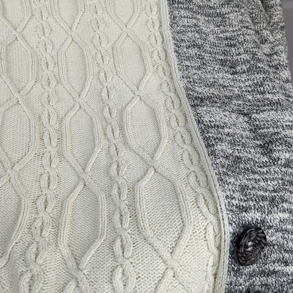 Soft Surroundings Adieu Button Sweater Two Tone Cable Knit Fisherman Boho Cotton - Picture 5 of 8